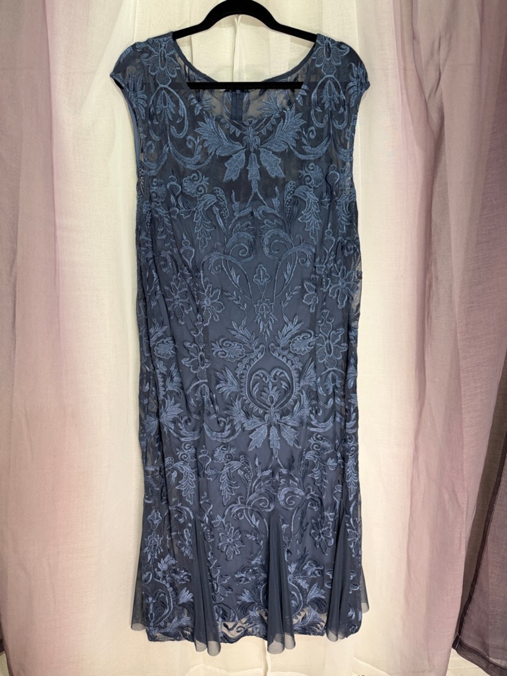 Elegant Blue Lace Overlay Dress